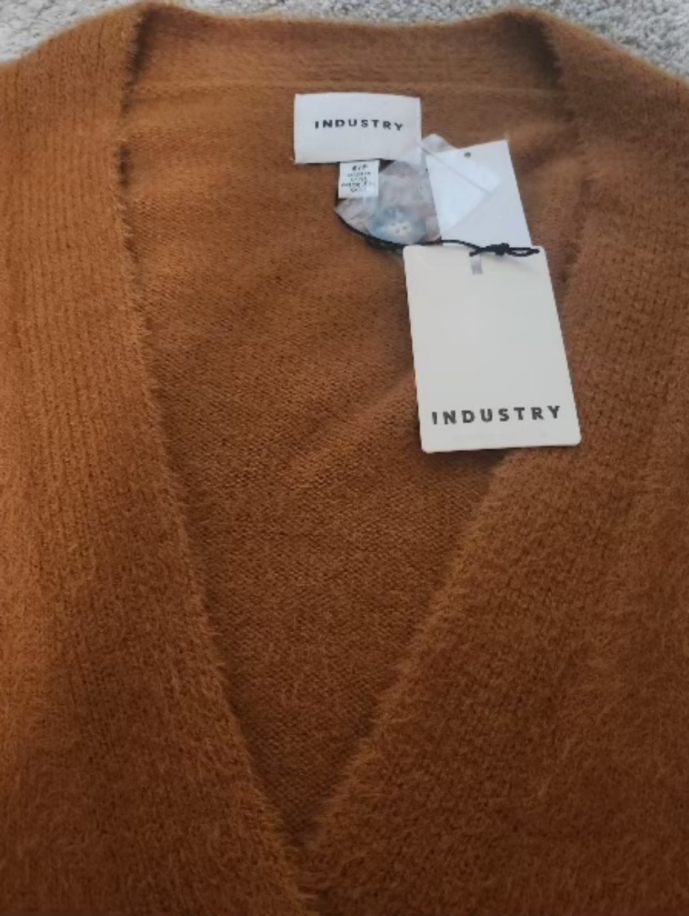 Industry Knit V-Neck Sweater Button Cardigan in Rust Brown - Picture 8 of 8